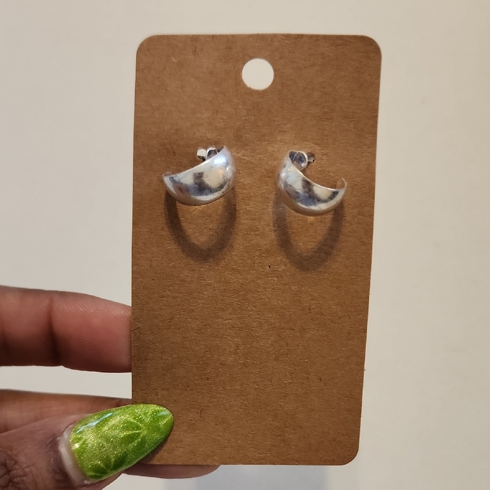 Silver Crescent Moon Stud Earrings - Women's Jewelry